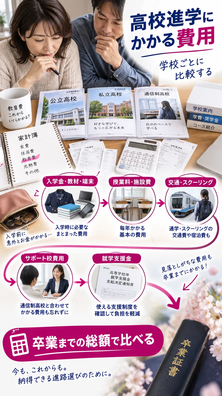 高校進学にかかる費用も学校ごとに比較するの解説図