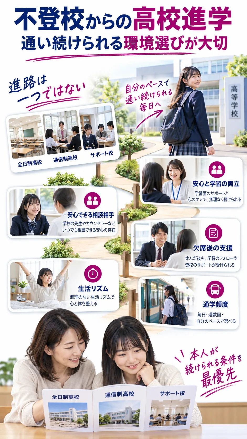 不登校からの高校進学は通い続けられる環境選びが大切の解説図